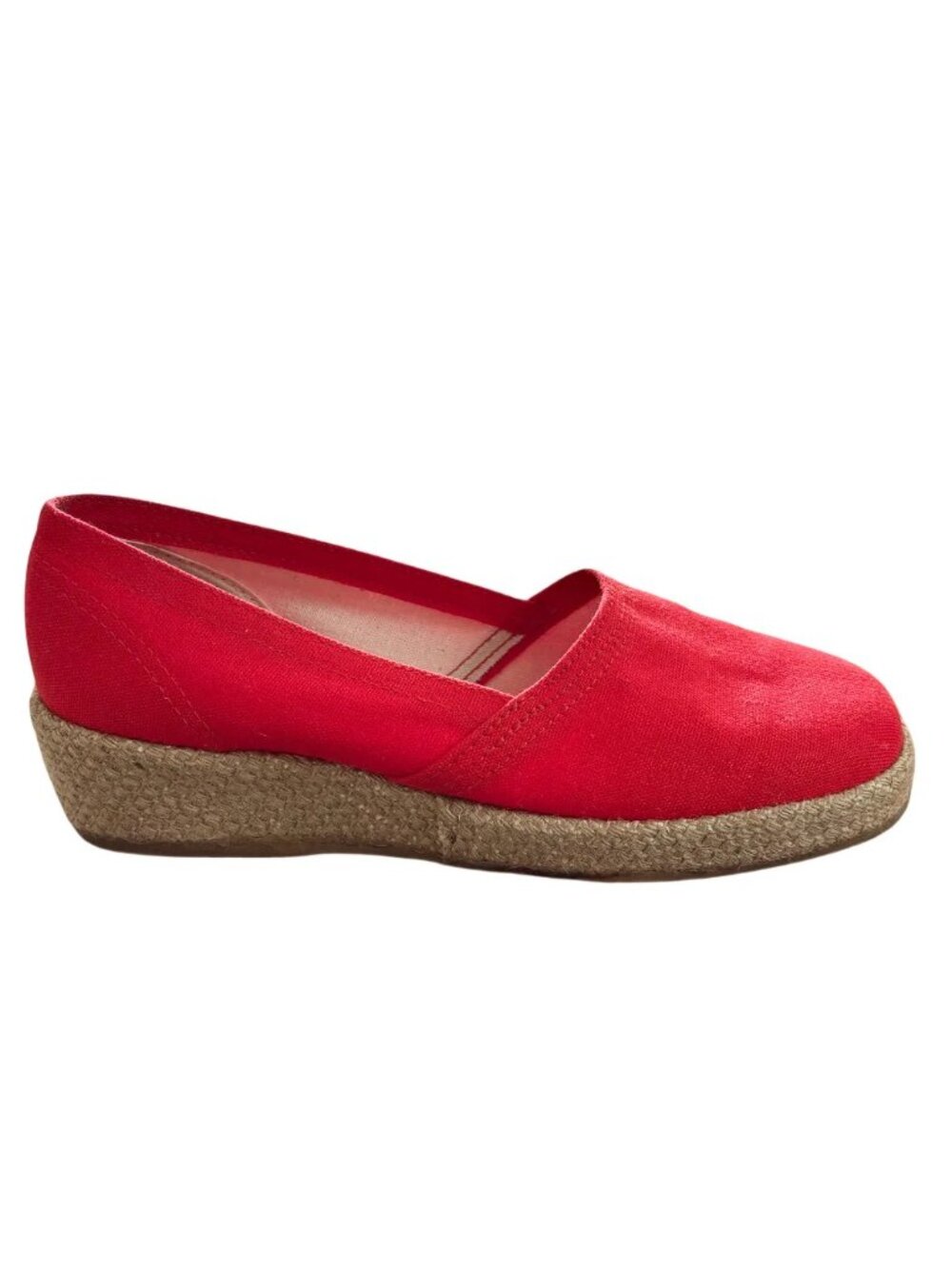 VTG SEARS Slip On Platform Wedge Espadrilles in Cherry Tomato 60s 70s SZ 8.5